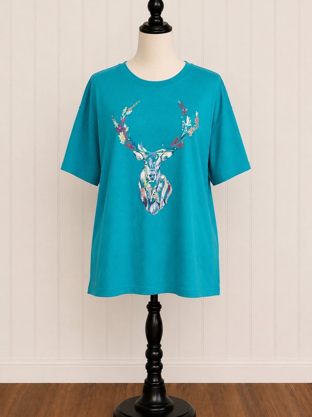 Teal Floral Antler Graphic Tee